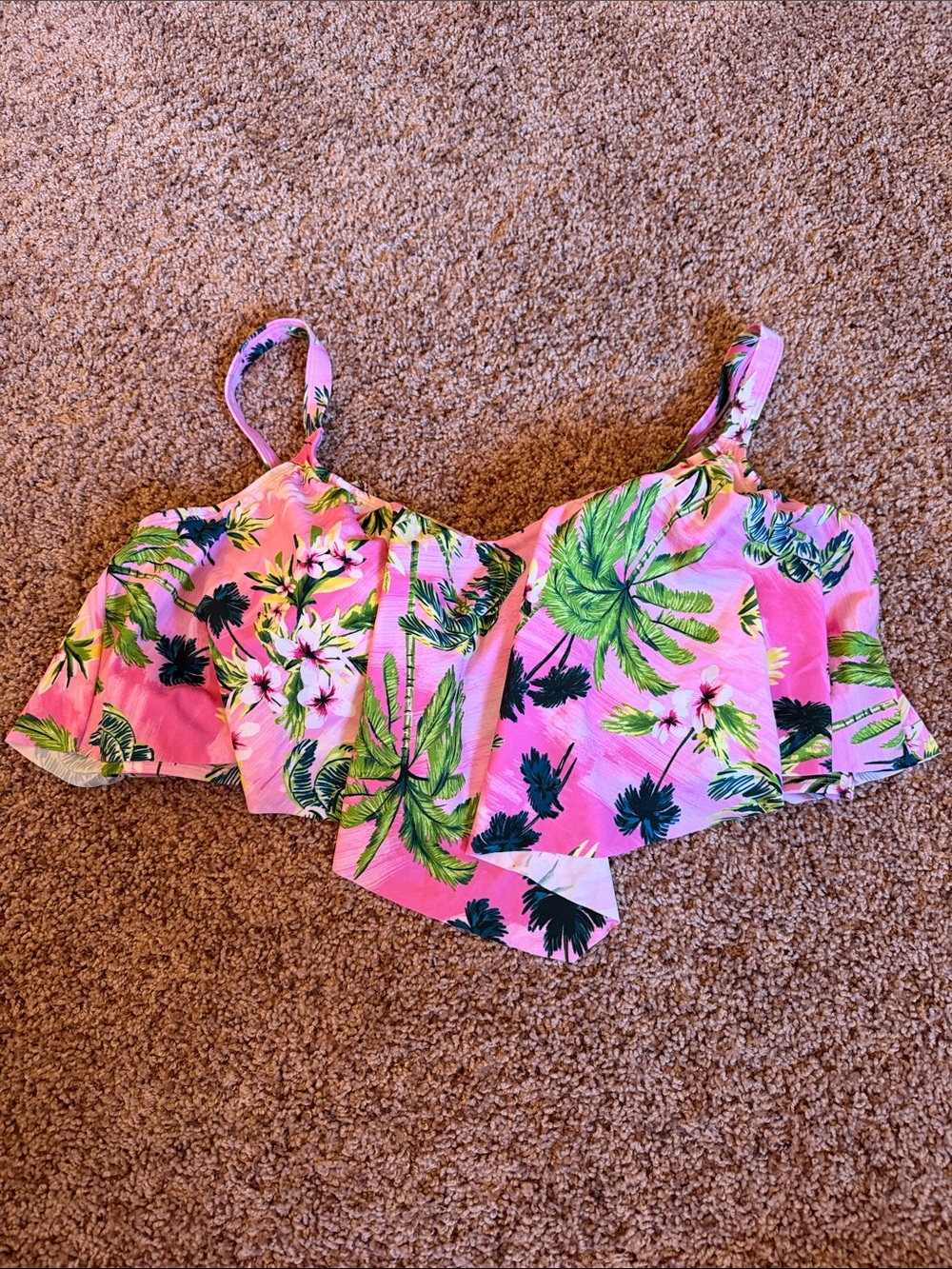 Torrid V Flounce Pink Palm Swim Top - Size 2